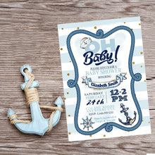 Load image into Gallery viewer, Nautical Baby Shower, Invitation, Anchor, Ahoy It&#39;s A Boy, Nautical Party, Invite, Nautical Boy Shower, Boy Baby Shower, Baby Shower Invite,