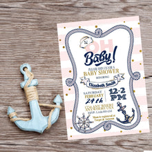 Load image into Gallery viewer, Nautical Baby SHower Invitation, Pink Gold, Anchor, Nautical Party, Invite, Nautical Boy Shower,Girl Baby Shower, Baby Shower Invite,