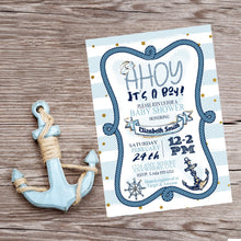 Load image into Gallery viewer, Nautical Baby SHower Invitation, Pink Gold, Anchor, Nautical Party, Invite, Nautical Boy Shower,Girl Baby Shower, Baby Shower Invite,