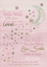 Load image into Gallery viewer, Star Baby SHower Invitation, Twinkle Twinkle, Rose,  Vintage, Star, Baby Shower Invite, Star Invitation,  Baby SHower, Printable Invite,
