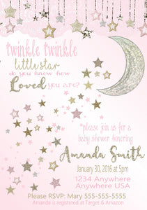 Twinkle Twinkle Baby Shower Invitation, Little Star, Lace Vintage, Star, Baby Shower, Invite Invitation,  Baby SHower, Printable Invite,