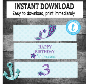 Mermaid Party Package | Mermaid Bundle Huge Full party pack, Mermaid Milestone Chalkboard | Birthday invitations, Time Capsule, water labels
