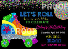 Load image into Gallery viewer, NEON Roller skating Invitation | Edit Yourself 80&#39;s Skate invite |Glow Party Birthday Party, Instant download, Neon Roller skate Birthday