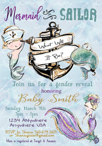 Mermaid or Sailor Gender Reveal, Gender Reveal Party, Baby Shower Invitation, Baby Gender Reveal, Boy or Girl, Gender Reveal Invites