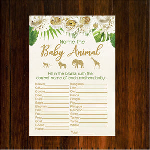 Safari Animal Name the Baby Game, White Baby Animal | Jungle Animals Baby Shower game | Baby Safari |  | instant Download