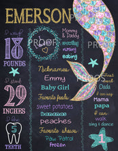 Load image into Gallery viewer, MERMAID Party Chalkboard Birthday Board | Mermaid Birthday | Edit Yourself | Digital Instant Download | Pink Teal Glitter | Milestone