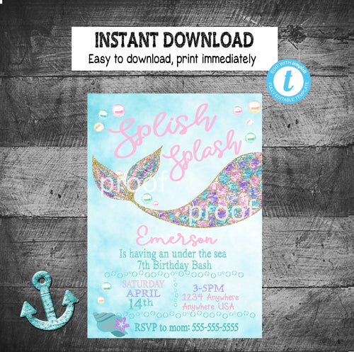 MERMAID INVITATION | Mermaid Birthday Invitation | Mermaid Birthday Invite | Edit Yourself | Digital Instant Download| Under the Sea