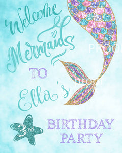 MERMAID PARTY BUNDLE | Invitation | Welcome Sign | Cupcake Toppers | Thank you cards | Edit Yourself | Instant Download | Mermaid invite