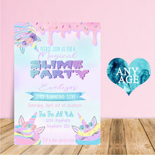 Load image into Gallery viewer, Slime Birthday Invitation, Unicorn Slime Party Invitations | Slime Invite | magical Birthday - Glitter Slime - Slime Party | Edit Yourself