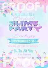 Load image into Gallery viewer, Slime Birthday Invitation, Unicorn Slime Party Invitations | Slime Invite | magical Birthday - Glitter Slime - Slime Party | Edit Yourself