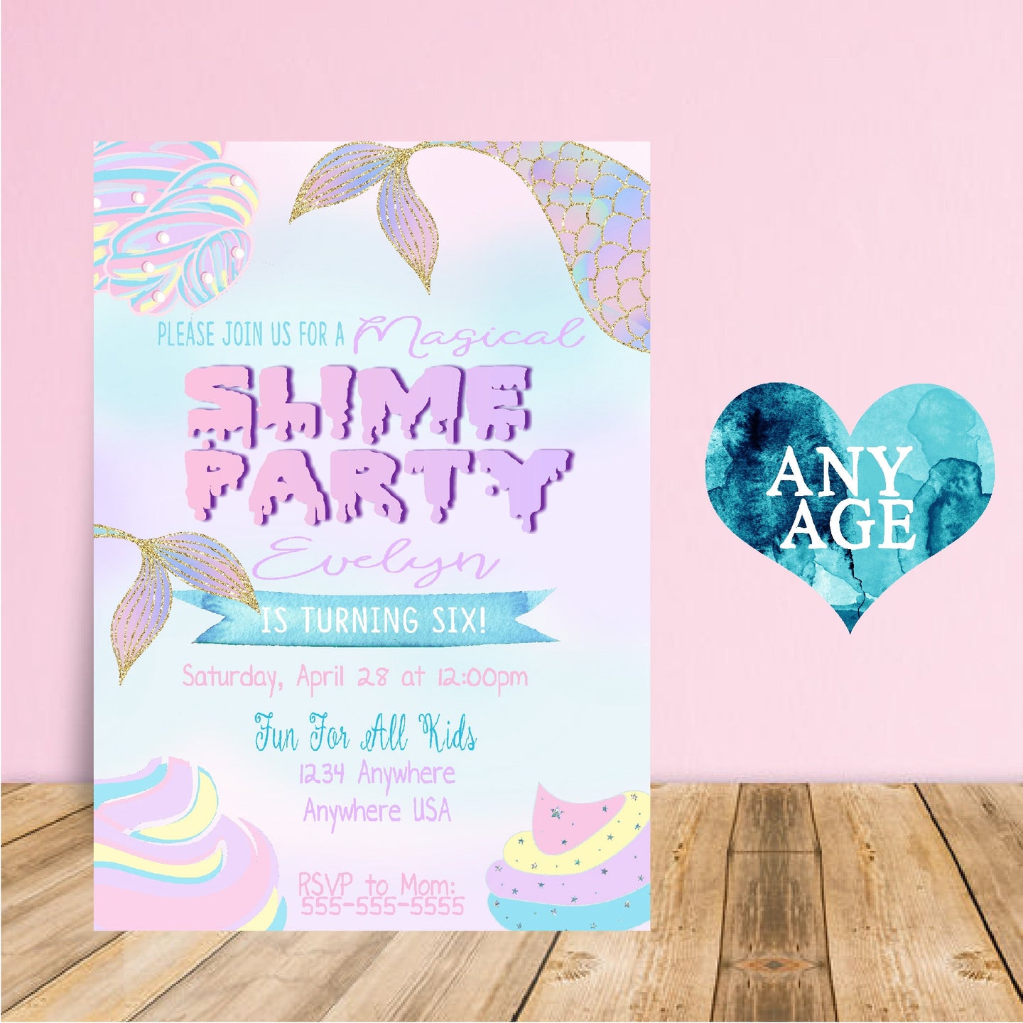 Slime Birthday Invitation, Mermaid Slime Party Invitations | Slime Invite | magical Birthday - Glitter Slime - Slime Party |