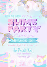 Load image into Gallery viewer, Slime Birthday Invitation, Mermaid Slime Party Invitations | Slime Invite | magical Birthday - Glitter Slime - Slime Party |