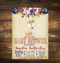 Load image into Gallery viewer, FOX INVITATION, Fox baby Shower invite,  Woodland Baby shower | Tribal Flower invitations | Watercolor invitations Fox Baby SHower