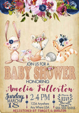 Load image into Gallery viewer, Baby SHower Invitation Woodland, Baby Shower invite,  Woodland Animal |  Flower invitations | Watercolor invitations Woodland Baby SHower