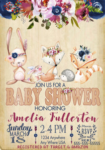 Baby SHower Invitation Woodland, Baby Shower invite,  Woodland Animal |  Flower invitations | Watercolor invitations Woodland Baby SHower