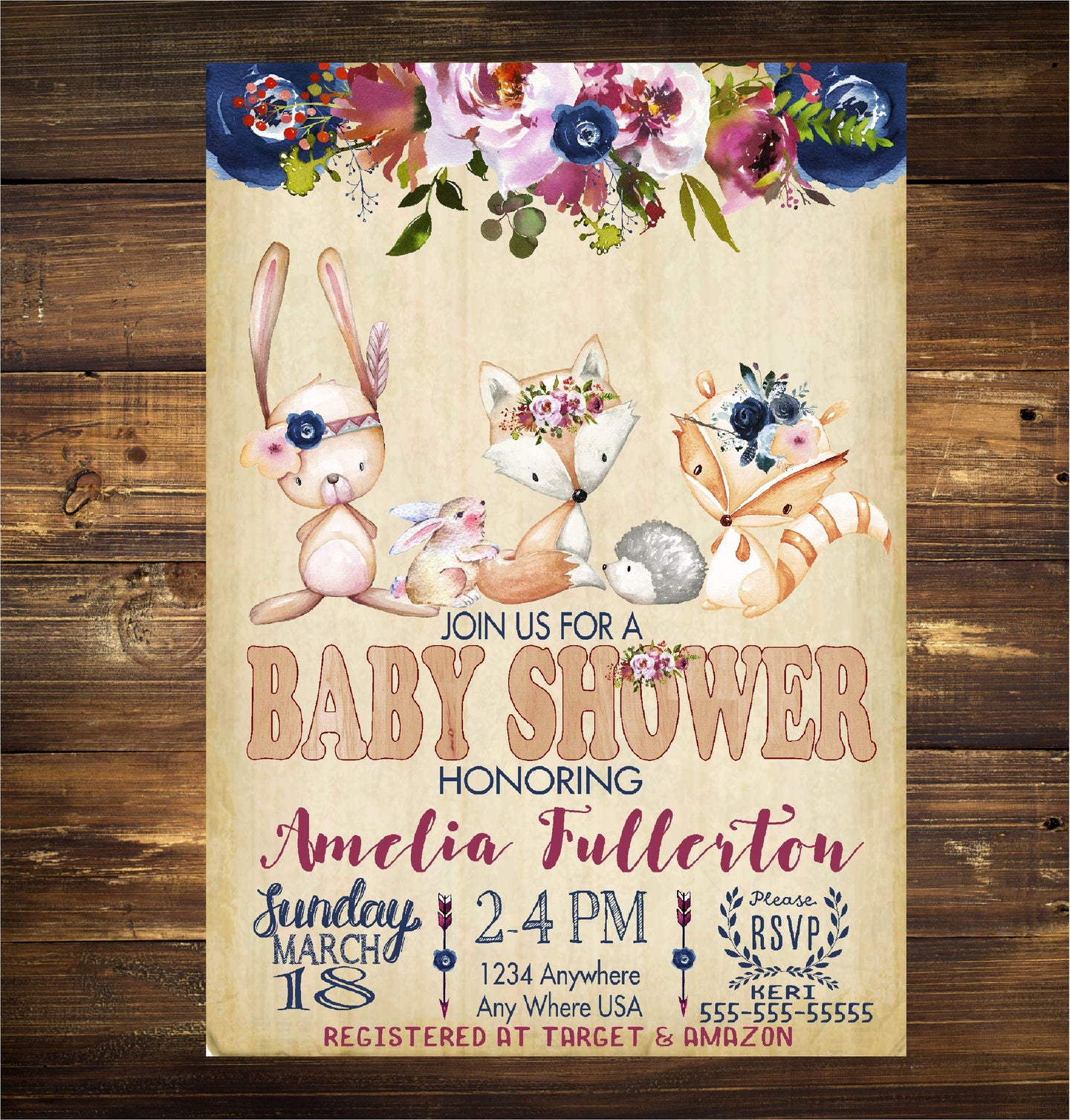 Baby SHower Invitation Woodland, Baby Shower invite,  Woodland Animal |  Flower invitations | Watercolor invitations Woodland Baby SHower