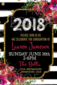 Graduation Invitation | Floral Grad Announcement | Printable | Instant Download | Edit Yourself | Graduation Announcement, Stripe Invite