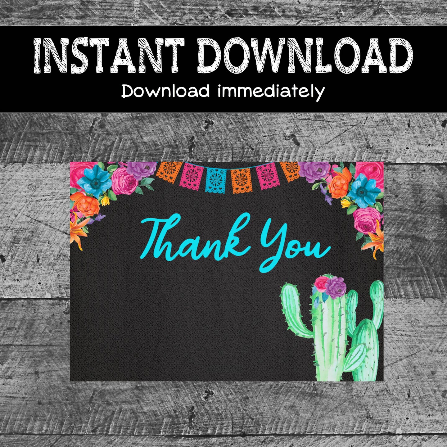 Fiesta Thank You Cards | Mexicana thank you notes | Cactus | Succulents | Baby Shower Party | Printable | Instant Download | Chalkboard