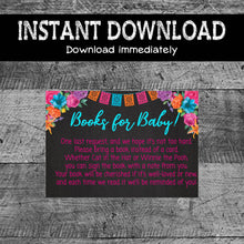 Load image into Gallery viewer, Fiesta Baby Shower | Books for Baby Cards | Printable | Instant Download | Cactus | Succulents | Mexicana | Chalkboard