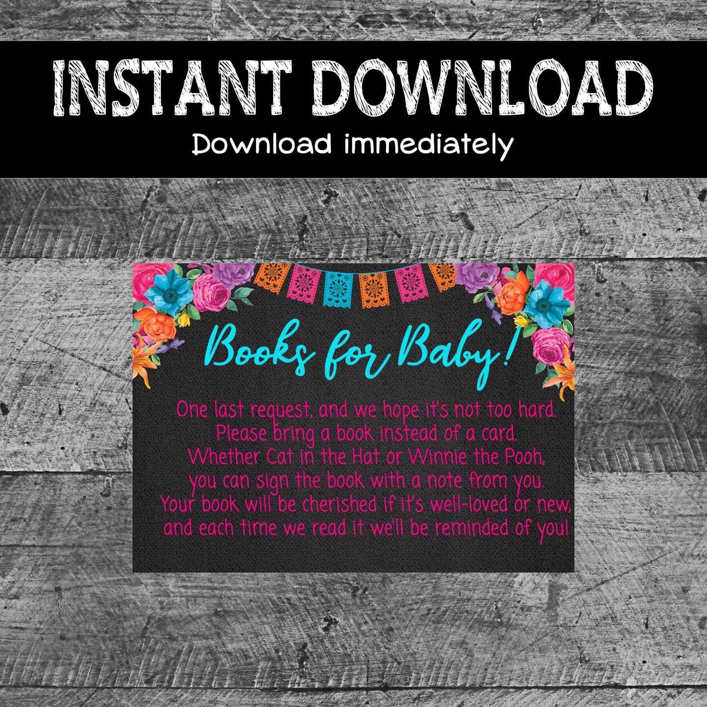 Fiesta Baby Shower | Books for Baby Cards | Printable | Instant Download | Cactus | Succulents | Mexicana | Chalkboard