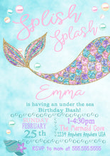 Load image into Gallery viewer, Mermaid Birthday Invite, Mermaid Party, Pink, gold, Teal, Glitter, Mermaid Tail, Birthday invitation, Under the Sea,Pool Party,Mermaid decor