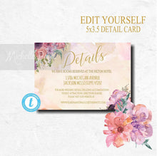Load image into Gallery viewer, Wedding Details Card | Printable | You Edit | Wedding Information Card | Insert Card | Instant Download | Editable | Details card template