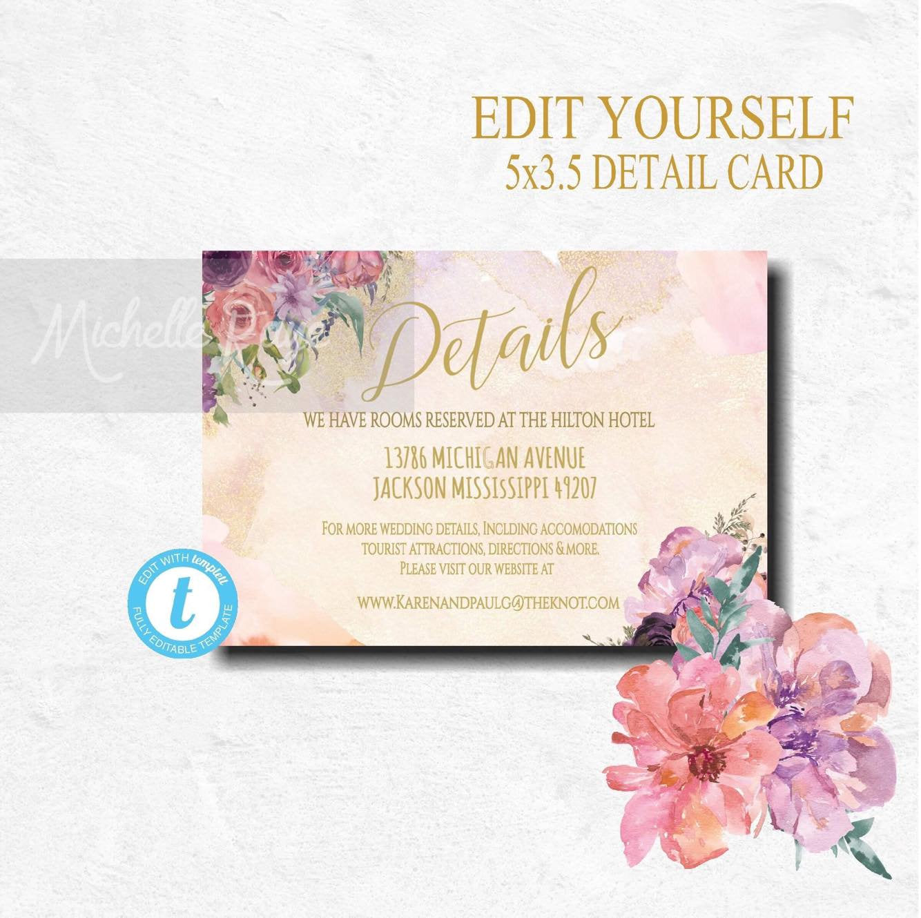 Wedding Details Card | Printable | You Edit | Wedding Information Card | Insert Card | Instant Download | Editable | Details card template