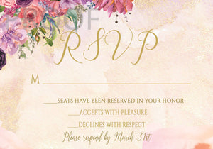 Wedding RSVP Card | Printable | You Edit | Instant Download | Wedding RSVP Insert | Wedding Invitation Reply Card | Floral Rustic Wedding