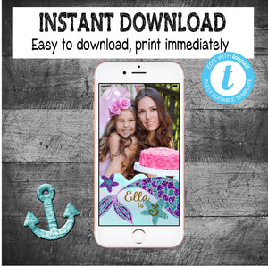 Mermaid Birthday Snapchat filter,  Geofilter | Edit Yourself Mermaid Snapchat Geofilter | Mermaid Party | Purple Teal  | INSTANT DOWNLOAD