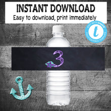 Load image into Gallery viewer, Mermaid Water Label | Edit Yourself Mermaid Water Bottle Label | Mermaid First  Birthday  | Purple Teal  | INSTANT DOWNLOAD