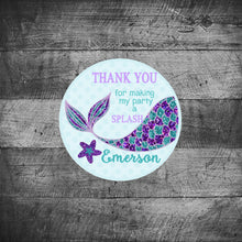 Load image into Gallery viewer, Mermaid Tag, Mermaid Thank You Tag, Thank You Stickers, Birthday Thank You, Party Favor Tags, Mermaid Party, Mermaid Birthday Party, Glitter