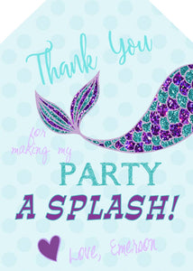 Mermaid Favor Hang TAG | Edit Yourself Mermaid  Thank You tag, Thank you  Label | Mermaid First  Birthday  | Purple Teal  | INSTANT DOWNLOAD