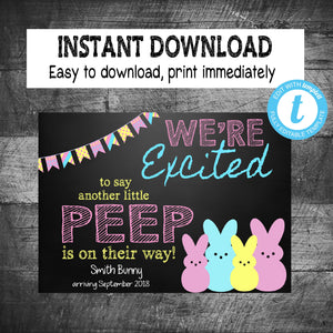 EASTER PREGNANCY ANNOUNCEMENT | Peeps, another little peep, Easter chalkboard, pregnancy reveal, Photo Prop, Edit Yourself Instant download