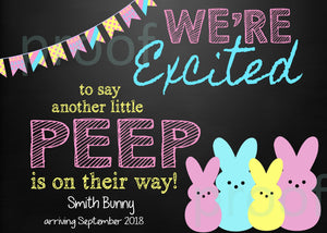 EASTER PREGNANCY ANNOUNCEMENT | Peeps, another little peep, Easter chalkboard, pregnancy reveal, Photo Prop, Edit Yourself Instant download