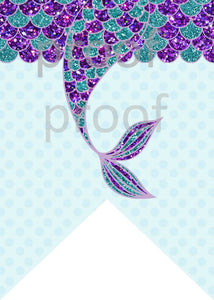 Mermaid Banner  | Edit Yourself Mermaid Birthday Bannerl | Mermaid First  Birthday - Includes all letters | Purple Teal  | INSTANT DOWNLOAD
