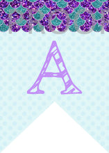 Load image into Gallery viewer, Mermaid Banner  | Edit Yourself Mermaid Birthday Bannerl | Mermaid First  Birthday - Includes all letters | Purple Teal  | INSTANT DOWNLOAD