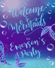 Load image into Gallery viewer, Mermaid Welcome Sign | Under the Sea | Mermaid Party Decor | Printable | Editable | Instant Download | Purple Glitter | Mermaid birthday