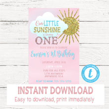 Load image into Gallery viewer, Sunshine Birthday Invitation, You Are My Sunshine Birthday Invitation, 1st Birthday Invite Customize Yourself | Sun Birthday Party | Instant