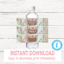 Load image into Gallery viewer, Shabby Chic Water BOTTLE  Label | Edit Yourself Rustic Water Bottle Label | Roses Baby Shower  | Shabby chic Lable | INSTANT DOWNLOAD