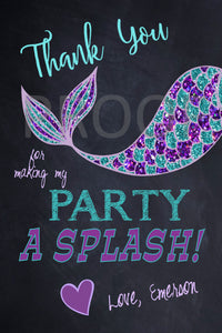 Mermaid Birthday invitation Package digital | Mermaid Invite, Thank You, Cupcake, Welcome | Glitter Purple | Instant Download | Chalkboard