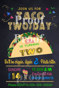 Girls Birthday Invitations, Taco Twosday, Birthday Invitations, Birthday Invites, Taco Twosday Invitation, 2nd Birthday, Fiesta, Printable