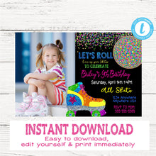 Load image into Gallery viewer, NEON Roller skate Invitation | Edit Yourself 80&#39;s Skating invite |Glow Party Birthday Party, Instant download, Neon Roller add picture