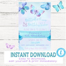 Load image into Gallery viewer, Butterfly  INVITATION | Butterflies Birthday Invitation | Pastel Birthday Invite | Edit Yourself | Digital Instant Download| Watercolor