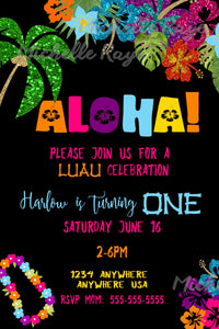 Hawaiian Birthday Invitation, Tiki Party Invitation, Glitter Invitation, Aloha Invite, Luau Party, Tropical Edit Yourself, Instant Download