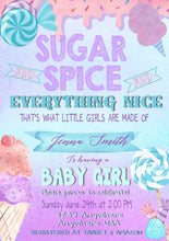 Load image into Gallery viewer, Sugar and spice Baby Shower Invitation, Candy sweets, Baby Girl, Sugar &amp; Spice  Baby Shower Invite Invitation,  pink, Printable Invite