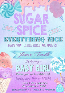 Sugar and spice Baby Shower Invitation, Candy sweets, Baby Girl, Sugar & Spice  Baby Shower Invite Invitation,  pink, Printable Invite