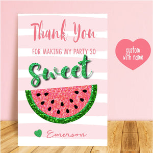 Watermelon Birthday Thank You cards, One in a melon Birthday Thank you card , Tutti Fruity Pink Glitter, Watermelon, Little Sweetie