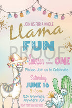 Load image into Gallery viewer, LLAMA Birthday invite | Llama invitation | Digital instant download | Edit yourself | Cactus Alpaca | Southwestern | first birthday