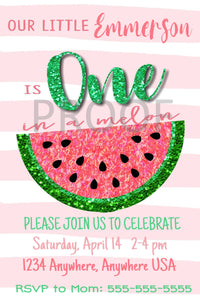 Watermelon Invitation, Watermelon Birthday Invite, One in a Melon, 1st Birthday, First Birthday, Edit Youself Instant Download | Digital