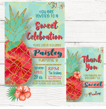 Load image into Gallery viewer, Pineapple Tropical Invitation, Thank You card, Summer BBQ Invite, Pool Party Invitation, aloha, Luau Invites Pineapple, Digital  Tropical